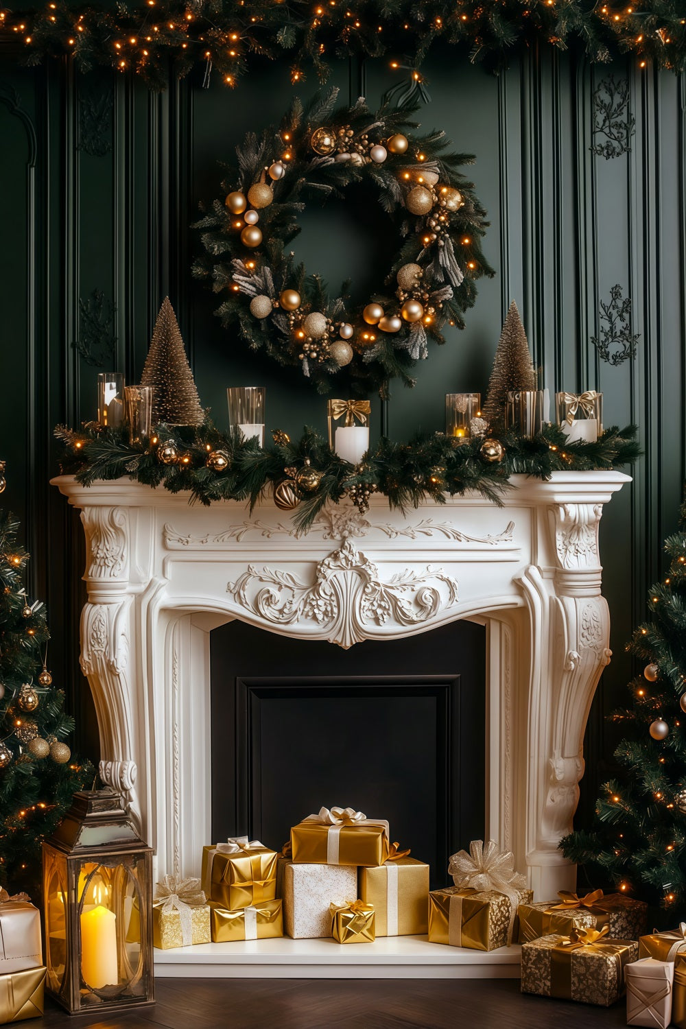 Cheminée De Noël En Toile De Fond Éclat Élégant De Cheminée Sombre Décor De Noël Pour Studio RR69-60