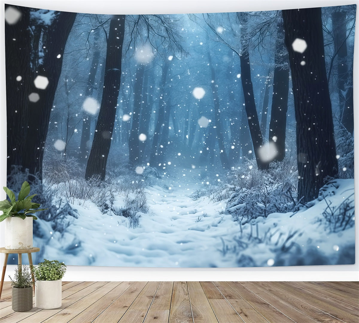 Décor De Noël Enneigé Forêt D'Hiver Brumeuse Décors Photographiques De Noël RR69-66