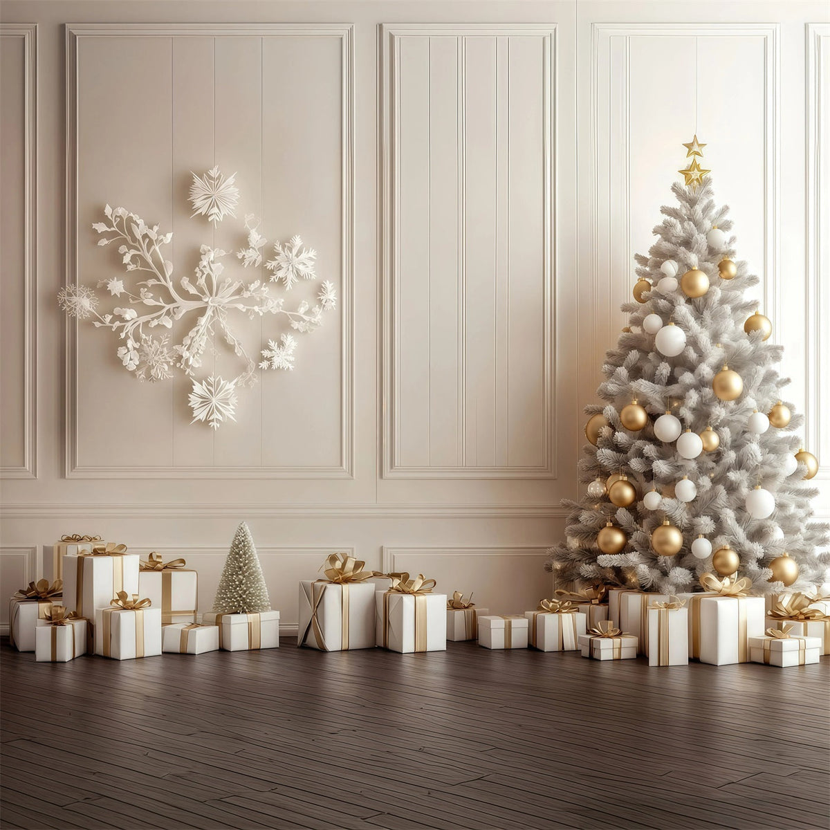 Décor Mural De Noël Arbre À Or Blanc Grandes Toiles De Fond De Noël RR69-7