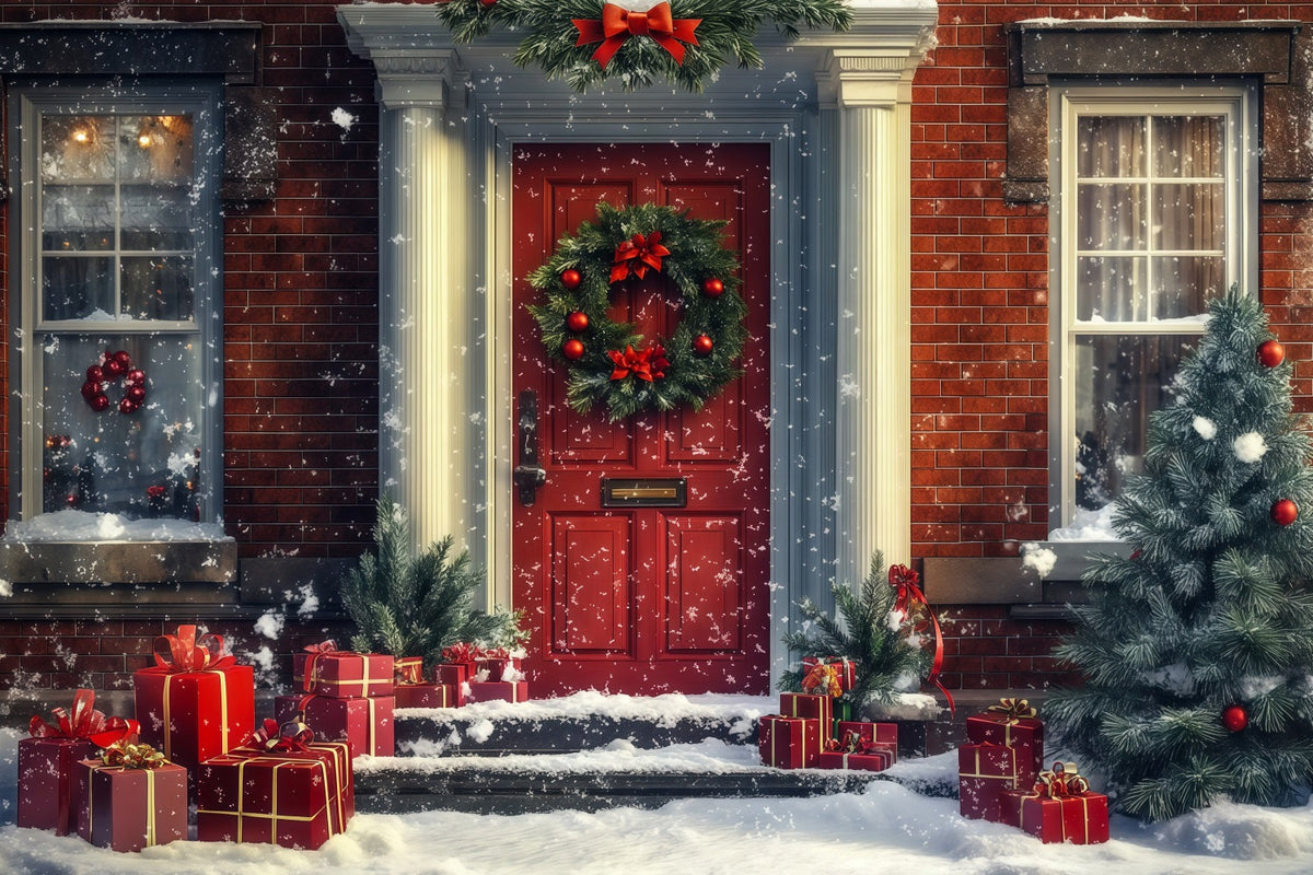 Décor De Maison De Noël Cadeaux De La Porte Rouge Neigeuse Décors Photo De Noël RR69-71
