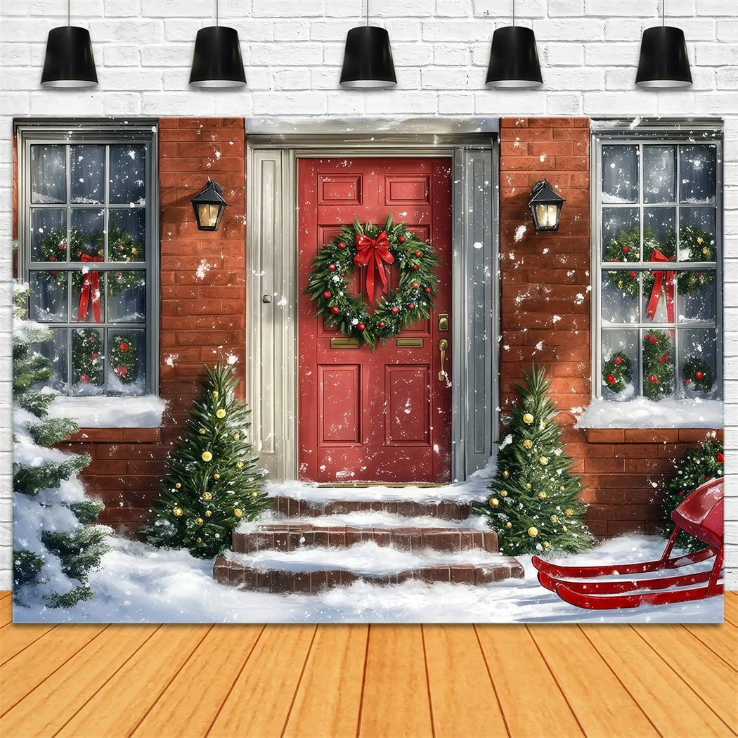Décor De Maison De Noël Traîneau À La Porte Rouge Enneigée Décors Muraux De Noël RR69-72