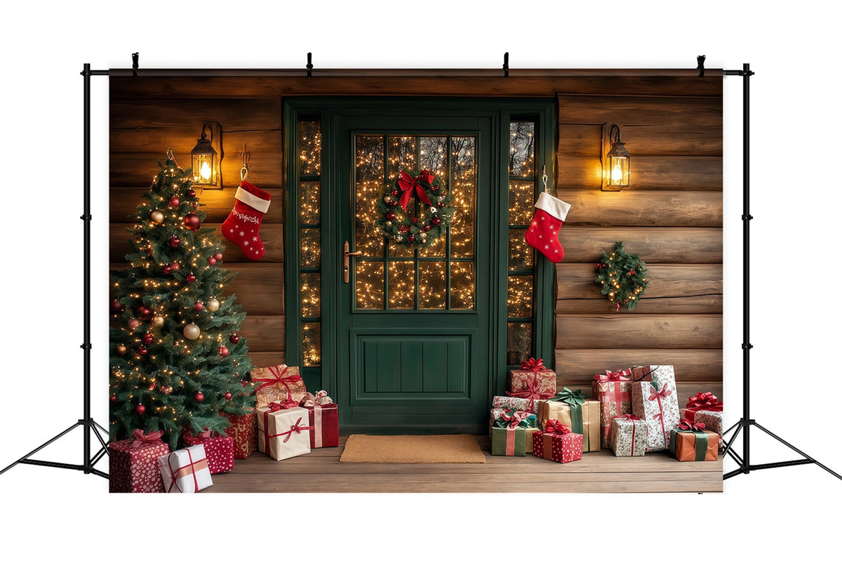 Décor De Cabane De Noël Porche Rustique Vert Décor De Studio De Noël RR69-73