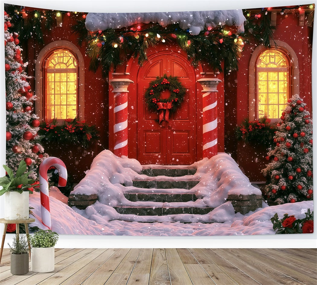 Décor De Noël D'Hiver Entrée De La Porte Rouge Canne À Sucre Décor De Noël Intérieur RR69-75