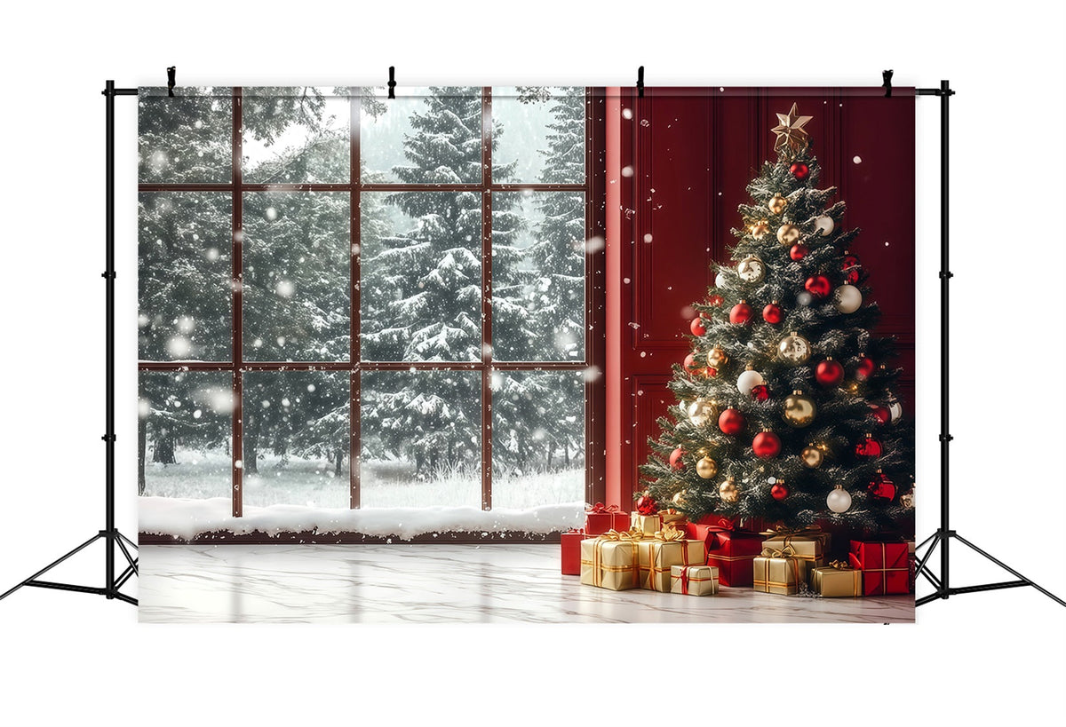 Décor De Vitrine De Noël Coin Enneigé De La Fenêtre Et De L'Arbre Décor Mural De Noël RR69-8