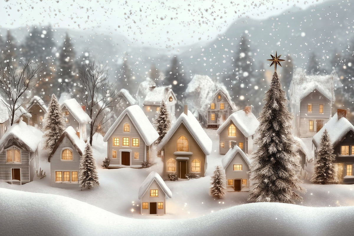 Décor De Noël D'Hiver Lueur De Neige Dans Le Village Fond En Mousseline De Noël RR69-89
