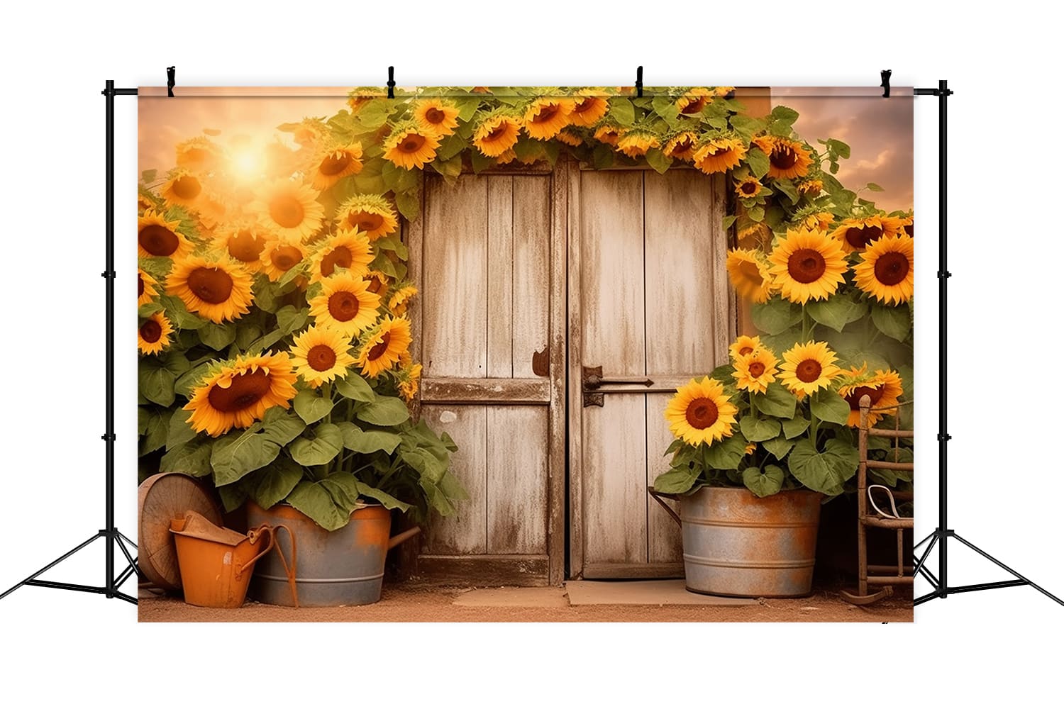 Toile de Fond de Porte en Bois avec Couronne de Tournesols d'Automne RR7-139