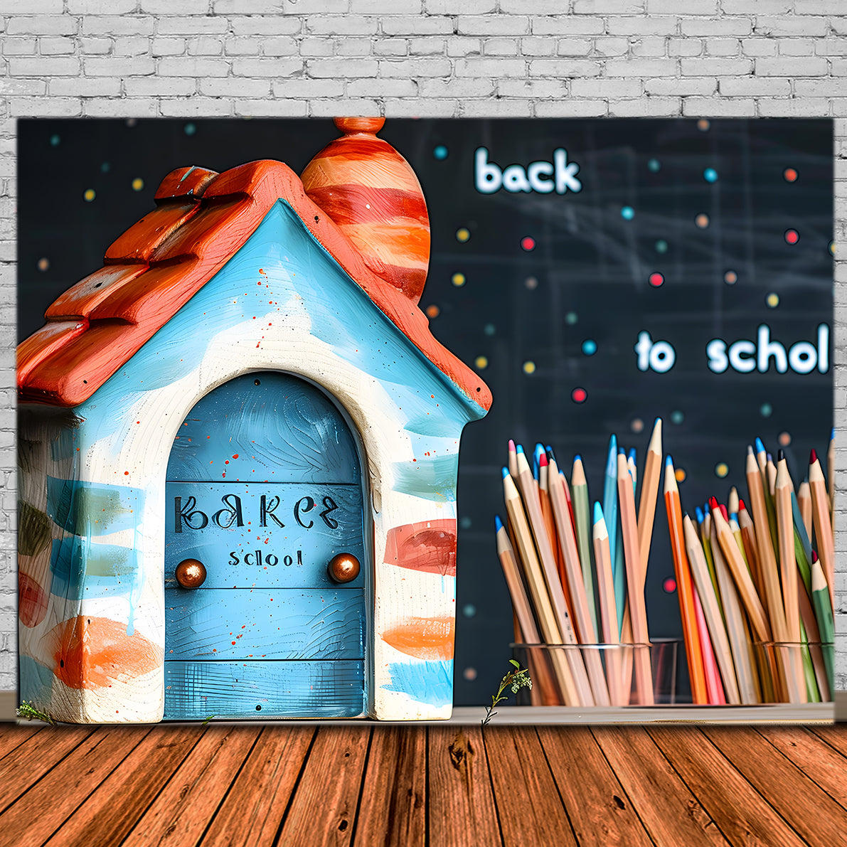 Toile de Fond de Petite Maison et Crayons pour la Rentrée RR7-201
