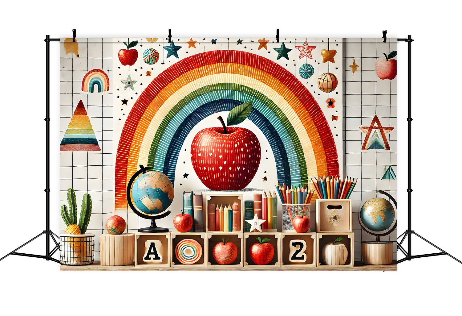 Toile de Fond de Pommes Arc-en-Ciel pour la Rentrée RR7-235