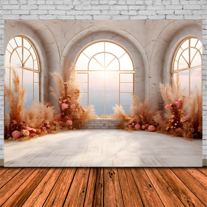 Toile de fond de l'élégance d'automne Arche florale en herbe de pampa RR7-248