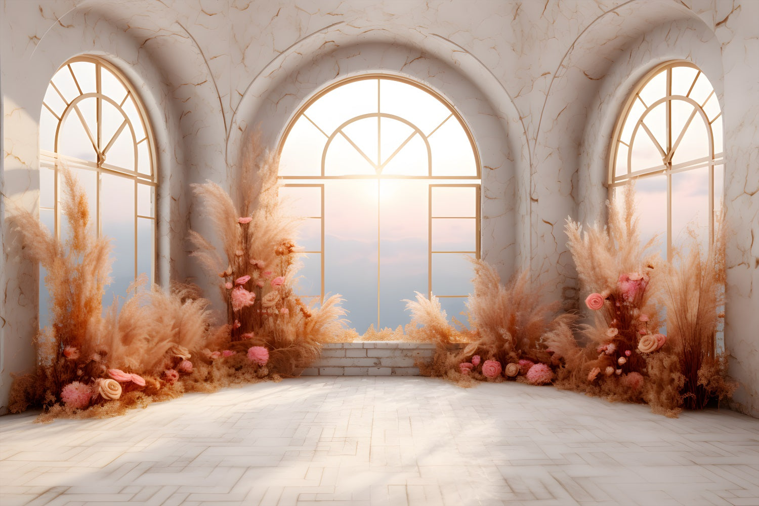 Toile de fond de l'élégance d'automne Arche florale en herbe de pampa RR7-248