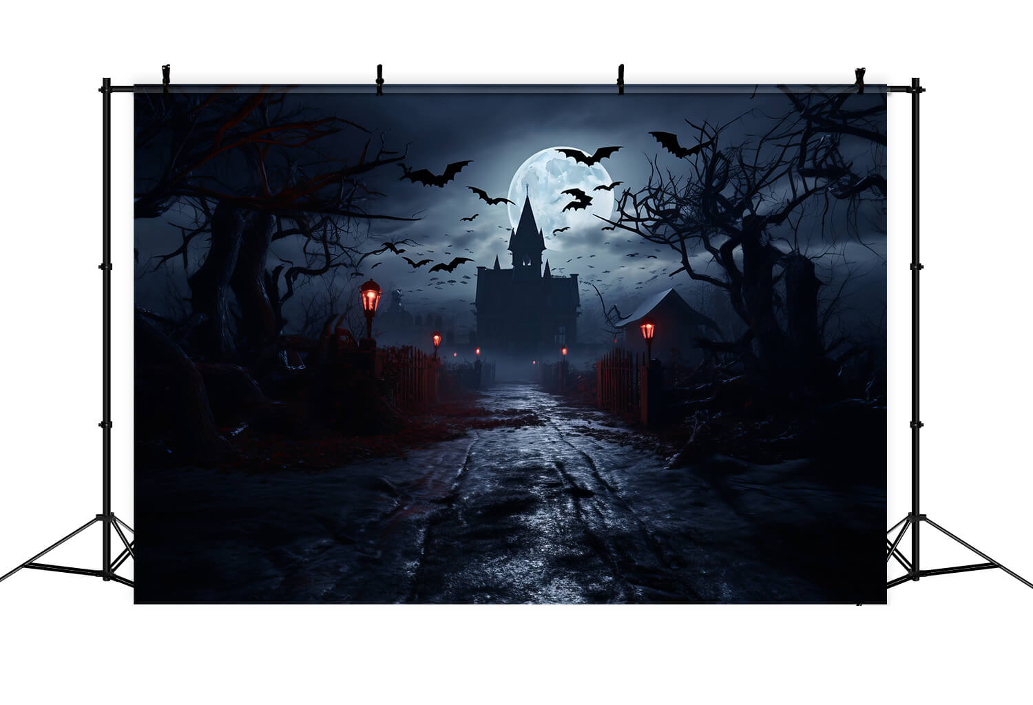 Toile de Fond Effrayante de Maisons Hantées Éclairées par la Lune d'Halloween RR7-26