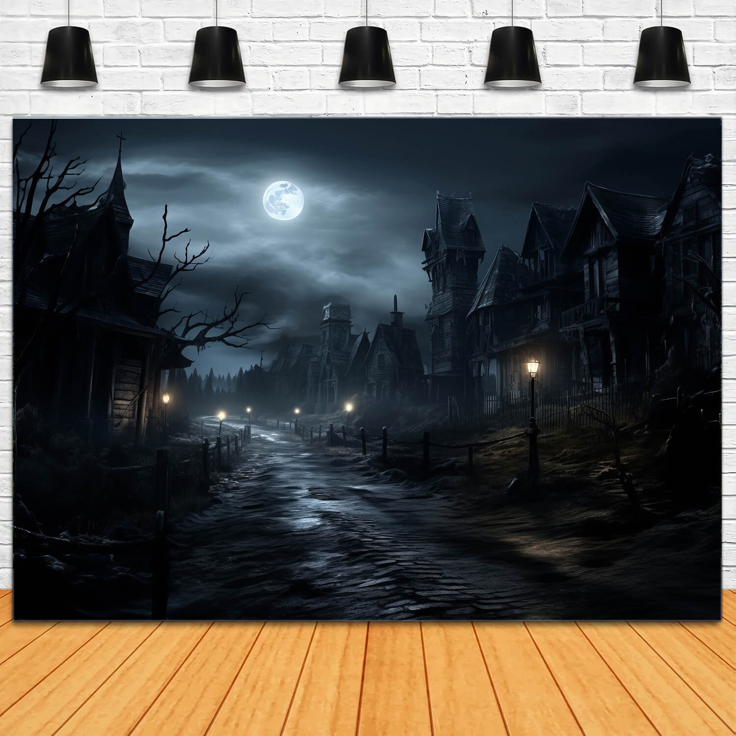 Toile de Fond de Lampes de Nuit Éclairée par la Lune Effrayante d'Halloween RR7-37