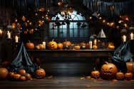 Décoration Halloween - Tissu De Fond 150x100 Cm + Bannière - Motifs Fantômes, Citrouilles, Sorcières - Pour Fête, Photo - 11