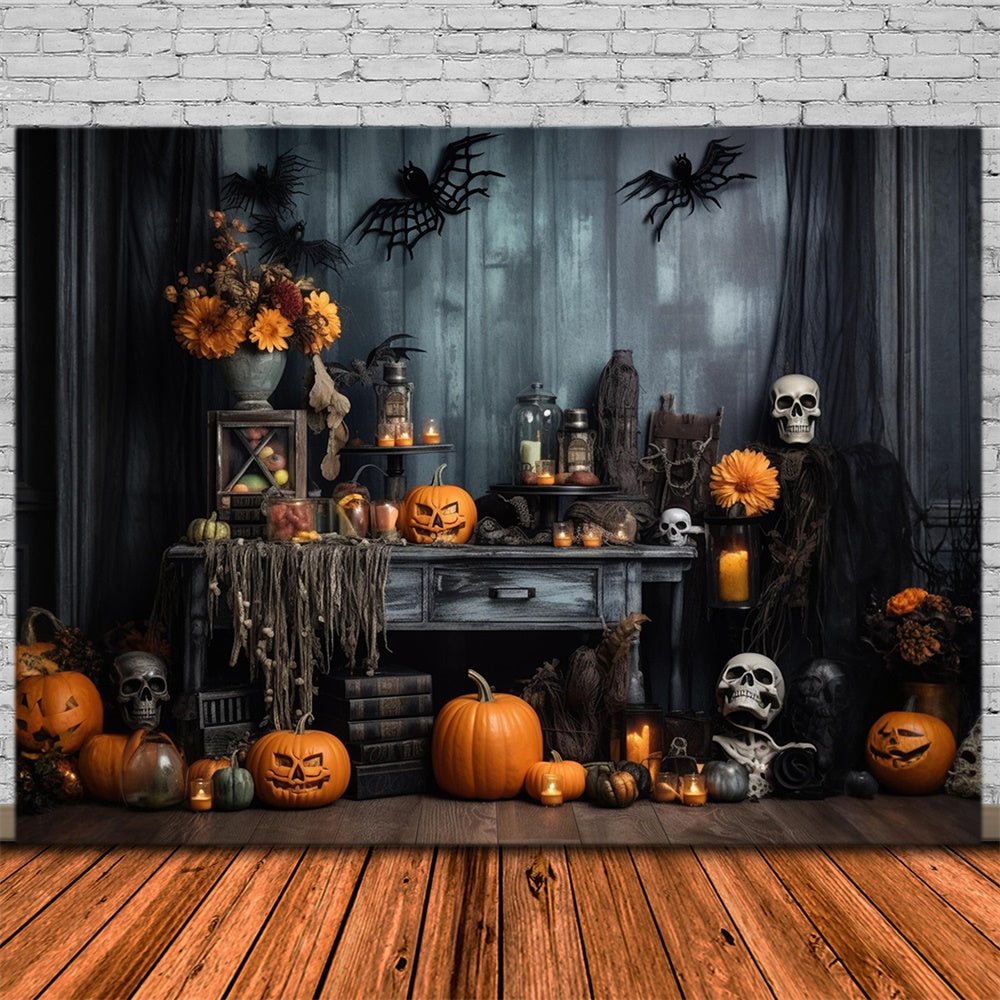 Toile de fond de citrouilles effrayantes chauves-souris Halloween RR7-404