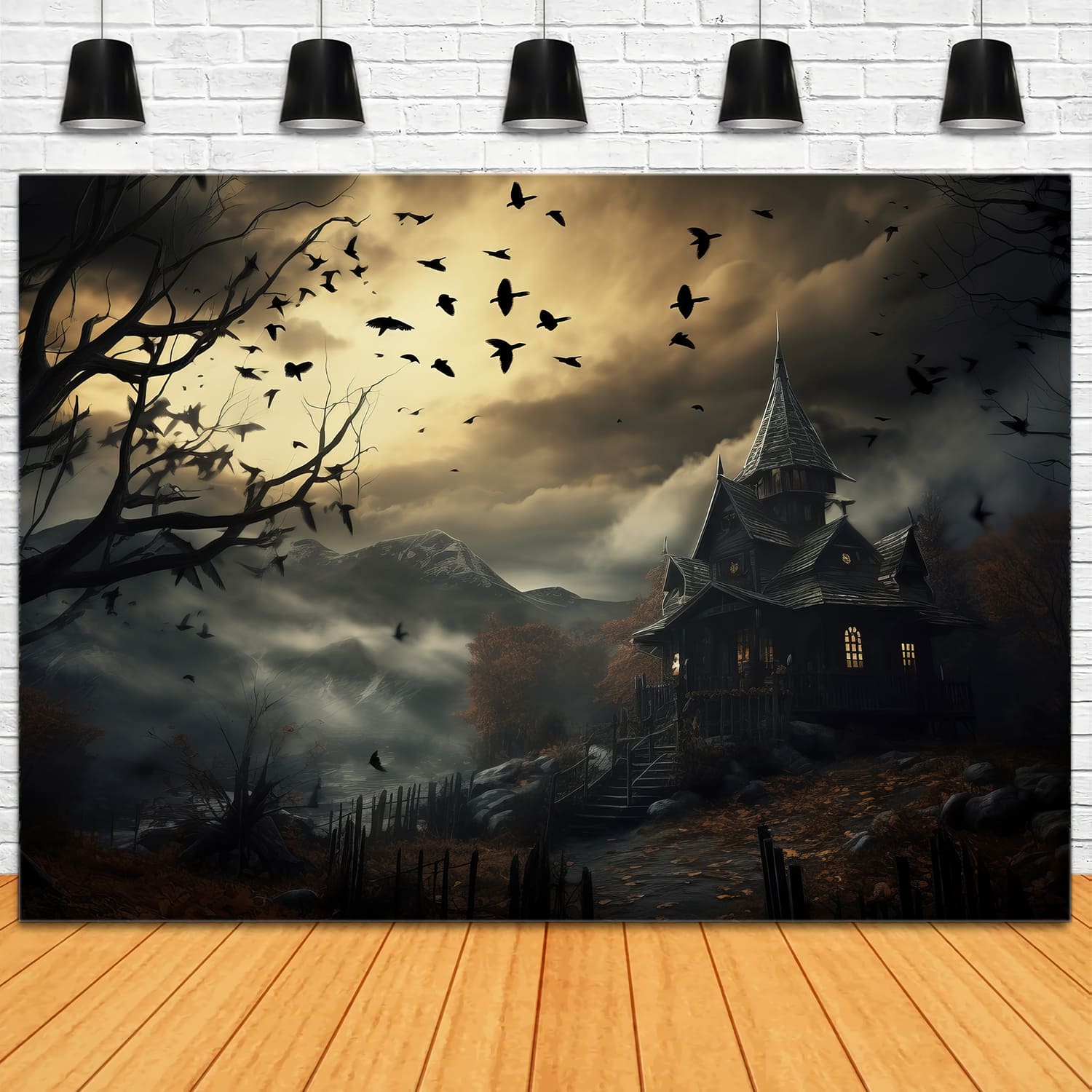 Toile de Fond de Photographie de Chauves-Souris et Arbres au Crépuscule d'Halloween RR7-42