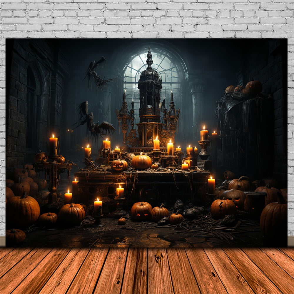 Toile de fond de pièce sombre d'horreur avec bougies Halloween RR7-514