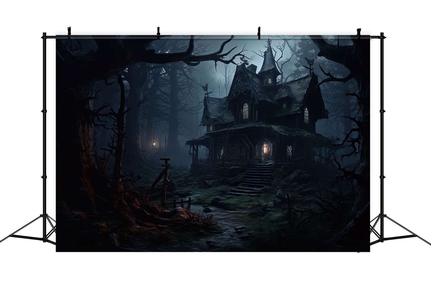 Toile de Fond de Maison Hantée dans la Forêt d'Horreur d'Halloween RR7-55