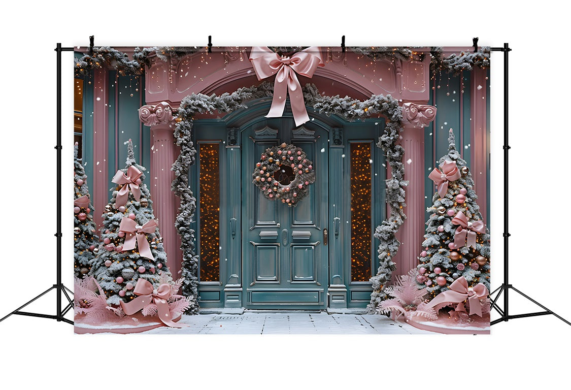 Toile de fond de Noël Hiver Merveilleux avec Ruban Rose pour Porte RR7-567