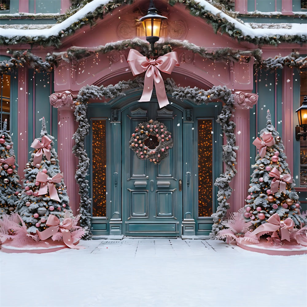 Toile de fond de Noël Hiver Merveilleux avec Ruban Rose pour Porte RR7-567