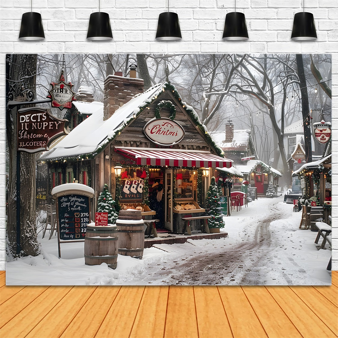 Toile de fond de Noël Marché du Village Douillet RR7-570