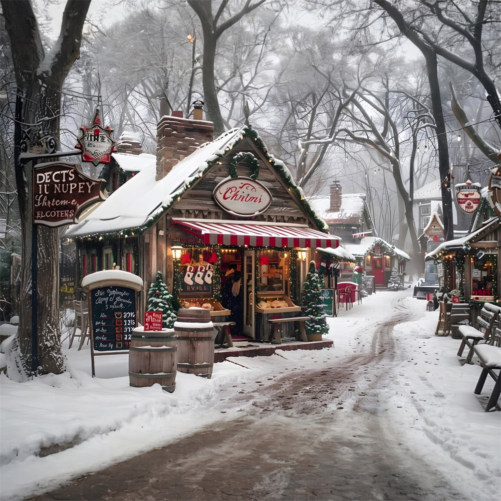 Toile de fond de Noël Marché du Village Douillet RR7-570