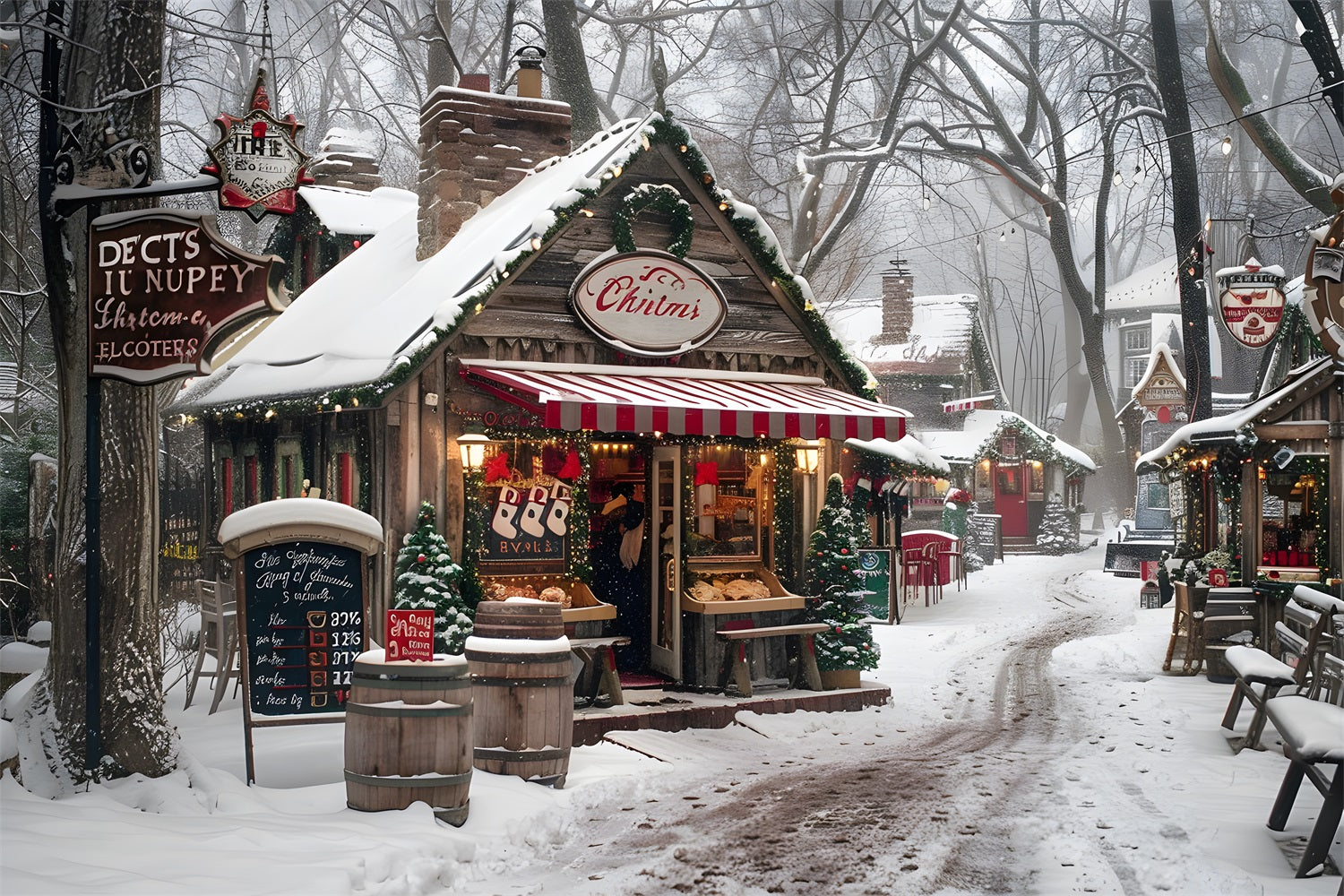 Toile de fond de Noël Marché du Village Douillet RR7-570