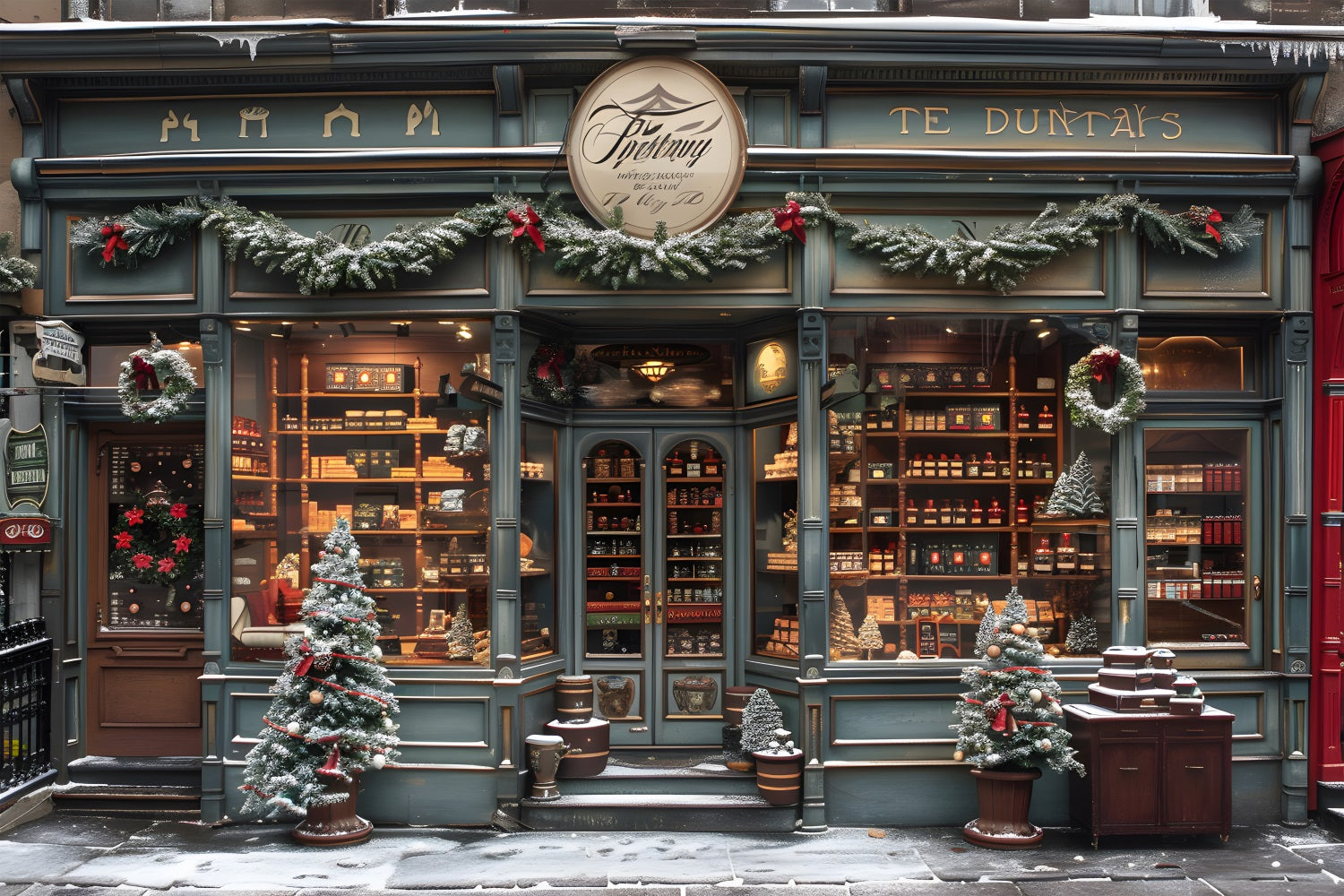 Toile de fond de Noël Façade de Boutique Ancienne RR7-571