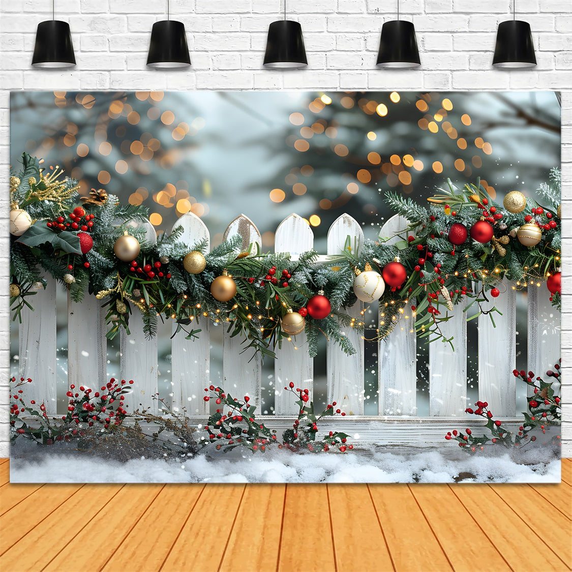 Toile de fond de Noël Clôture Joyeuse avec Guirlande RR7-580