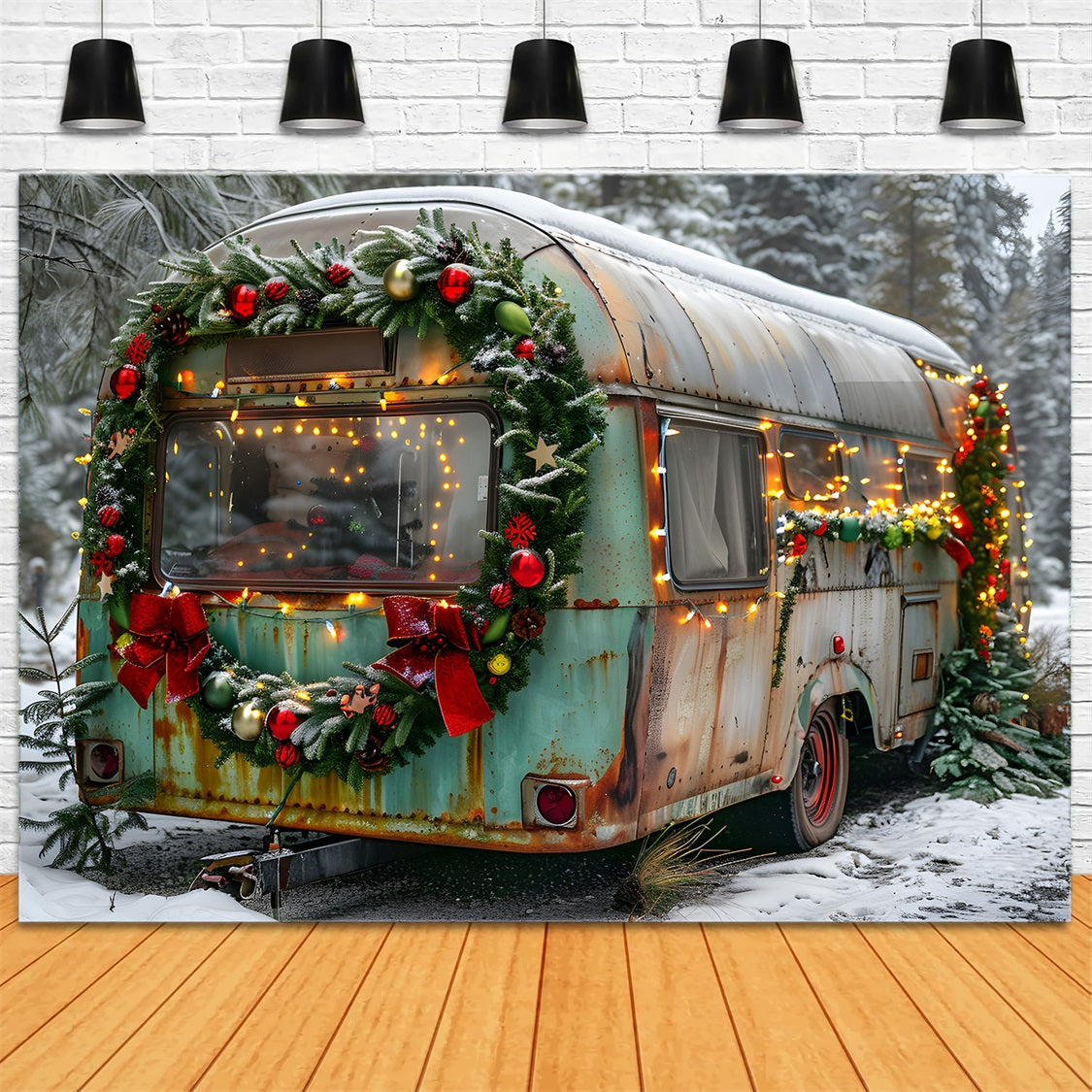 Toile de fond de Noël Remorque de Vacances Vintage RR7-583