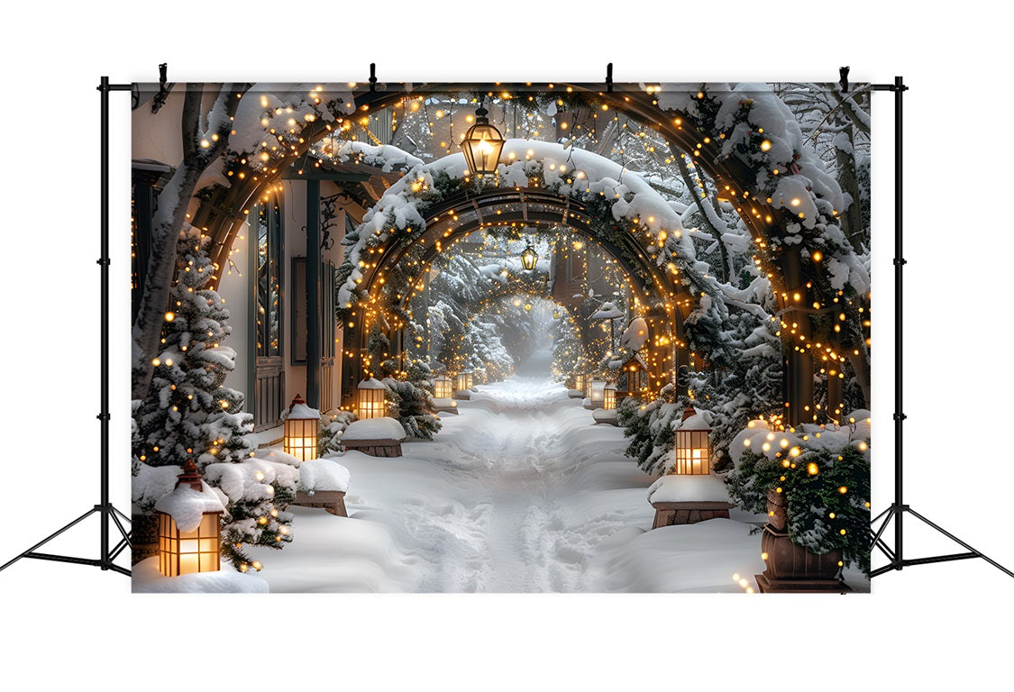 Toile de fond de Noël Arche Enneigée Illuminée RR7-585