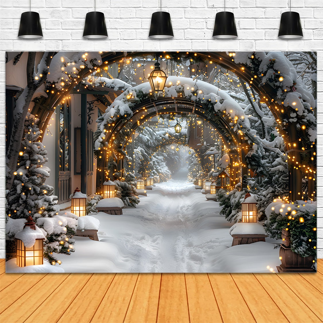 Toile de fond de Noël Arche Enneigée Illuminée RR7-585