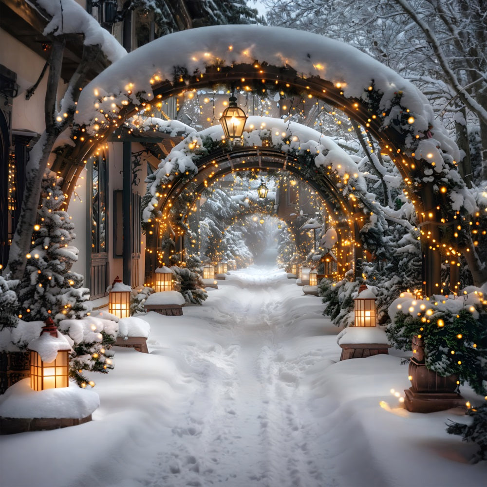 Toile de fond de Noël Arche Enneigée Illuminée RR7-585