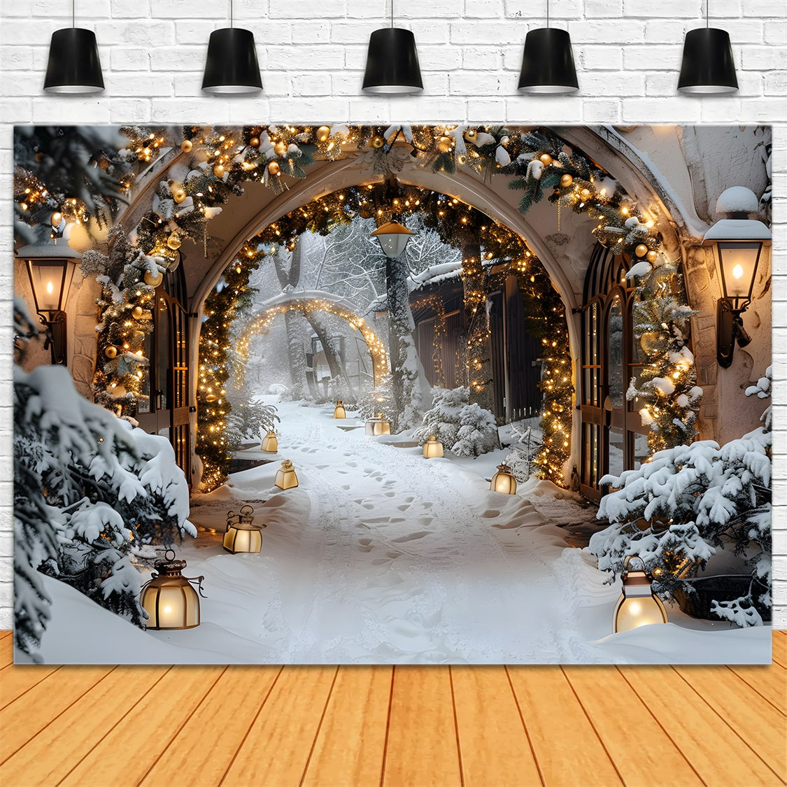 Toile de fond de Noël Chemin Magique avec Lanternes RR7-586
