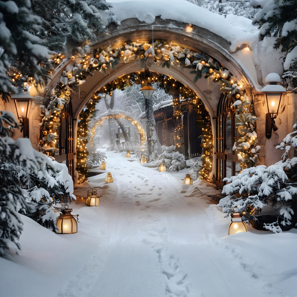 Toile de fond de Noël Chemin Magique avec Lanternes RR7-586