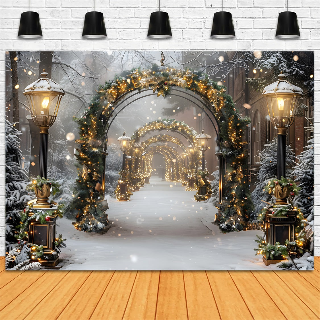Toile de fond de Noël Arche Enchantée avec Lanternes RR7-587