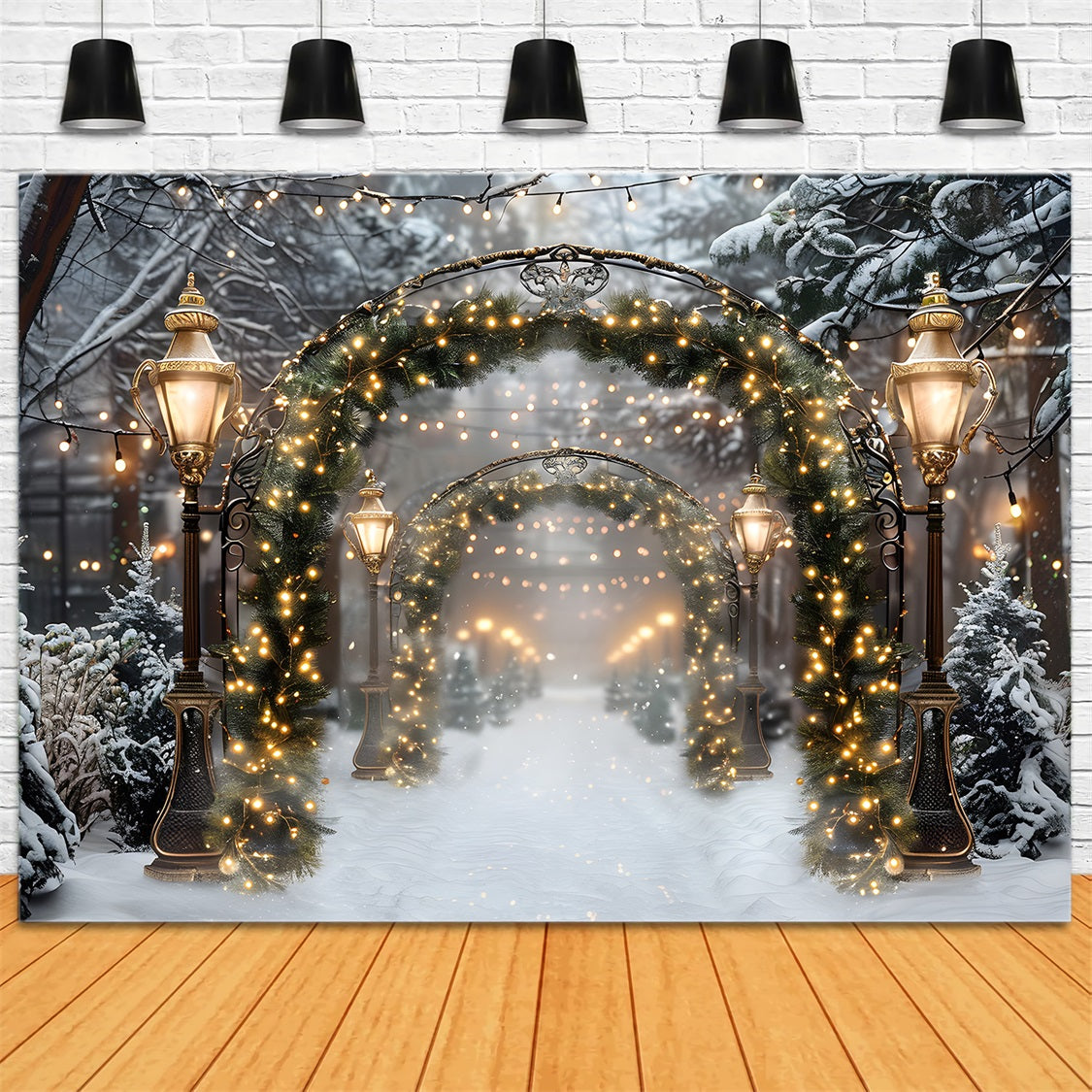 Toile de fond de Noël Chemin d'Arche Scintillante RR7-589
