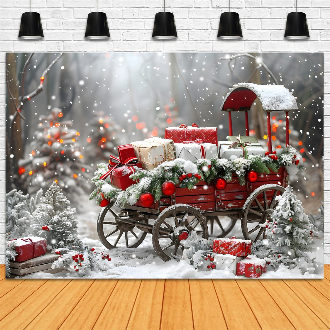 Toile de fond de Noël Charrette de Cadeaux Festive RR7-594