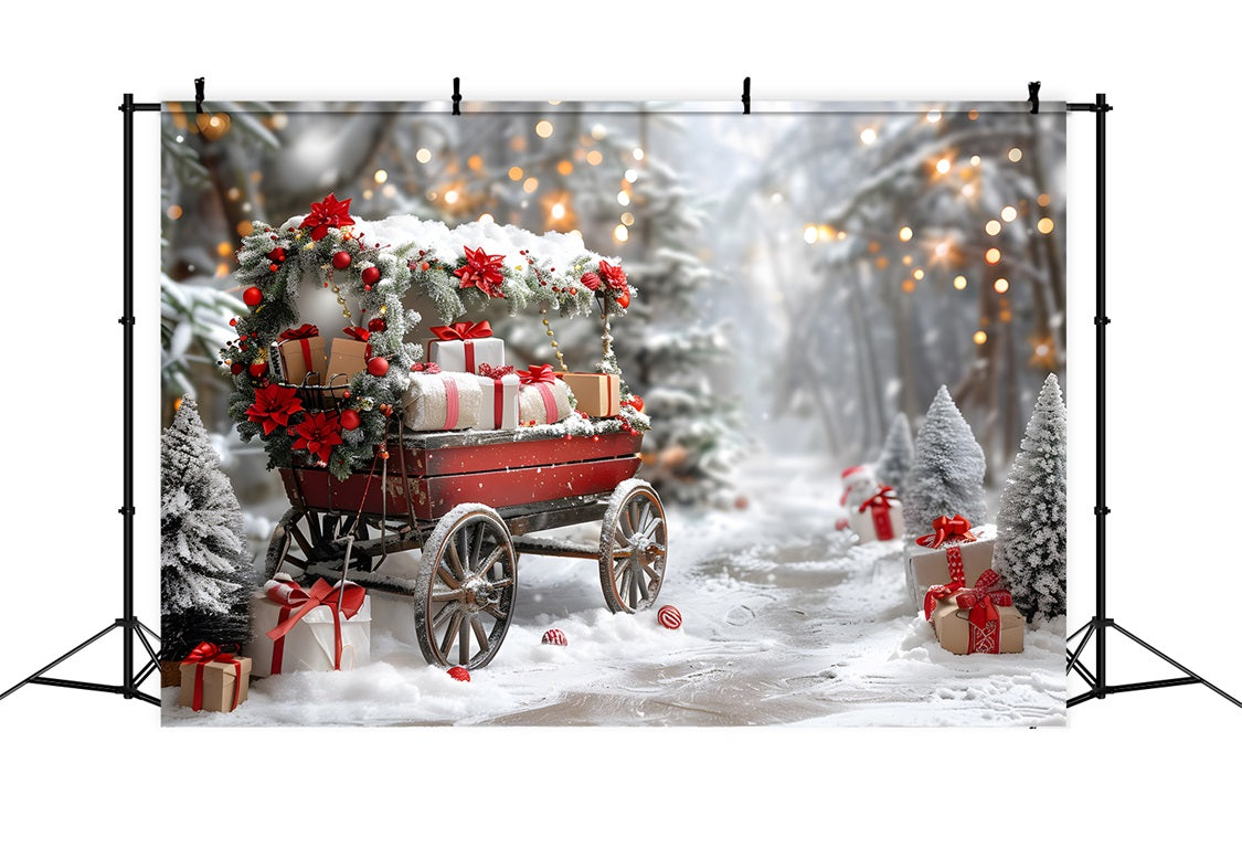Toile de fond de Noël Chariot de Cadeaux dans un Hiver Merveilleux RR7-596