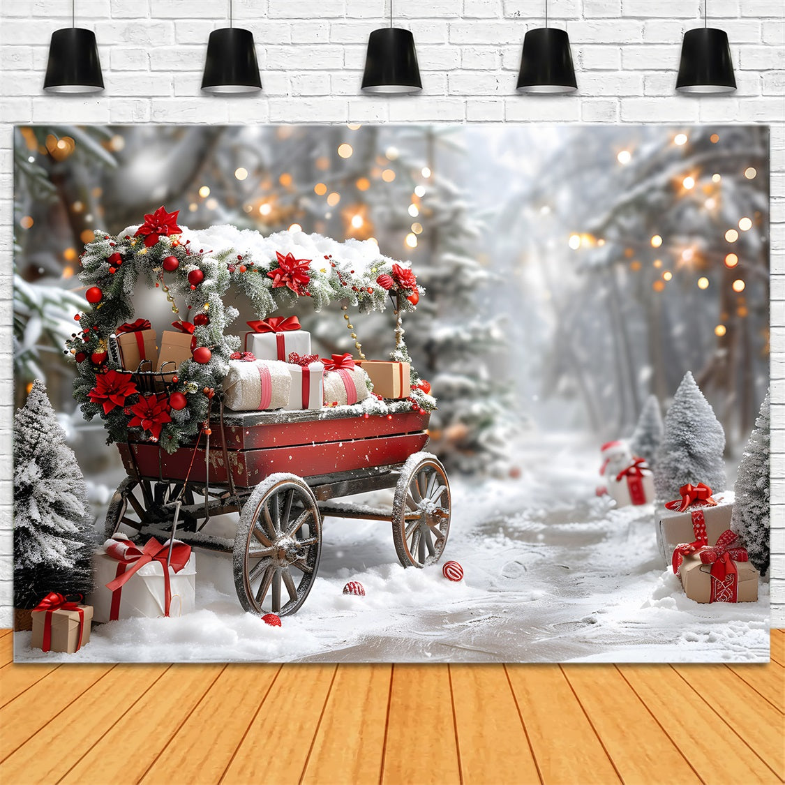 Toile de fond de Noël Chariot de Cadeaux dans un Hiver Merveilleux RR7-596