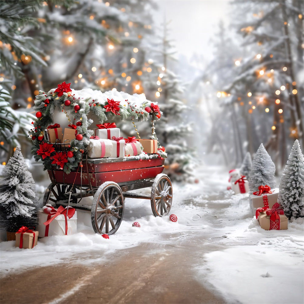 Toile de fond de Noël Chariot de Cadeaux dans un Hiver Merveilleux RR7-596