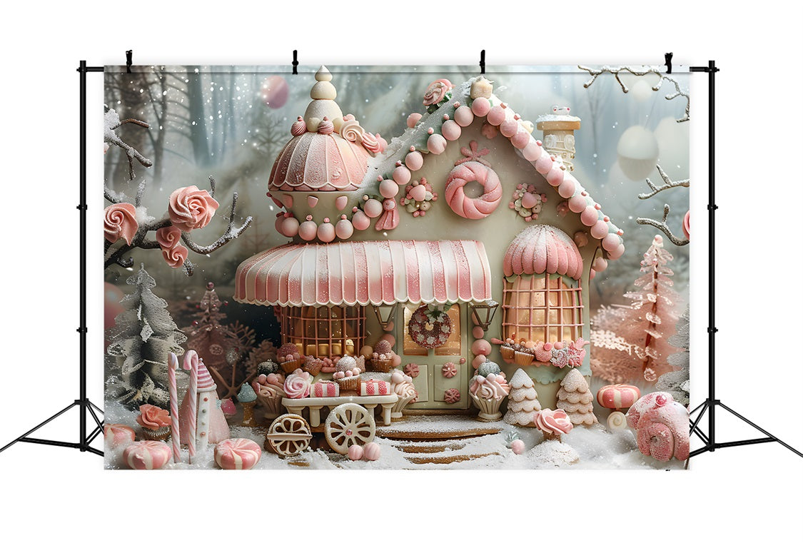 Toile de fond de Noël Cottage en Bonbon Pain d’Épice RR7-597