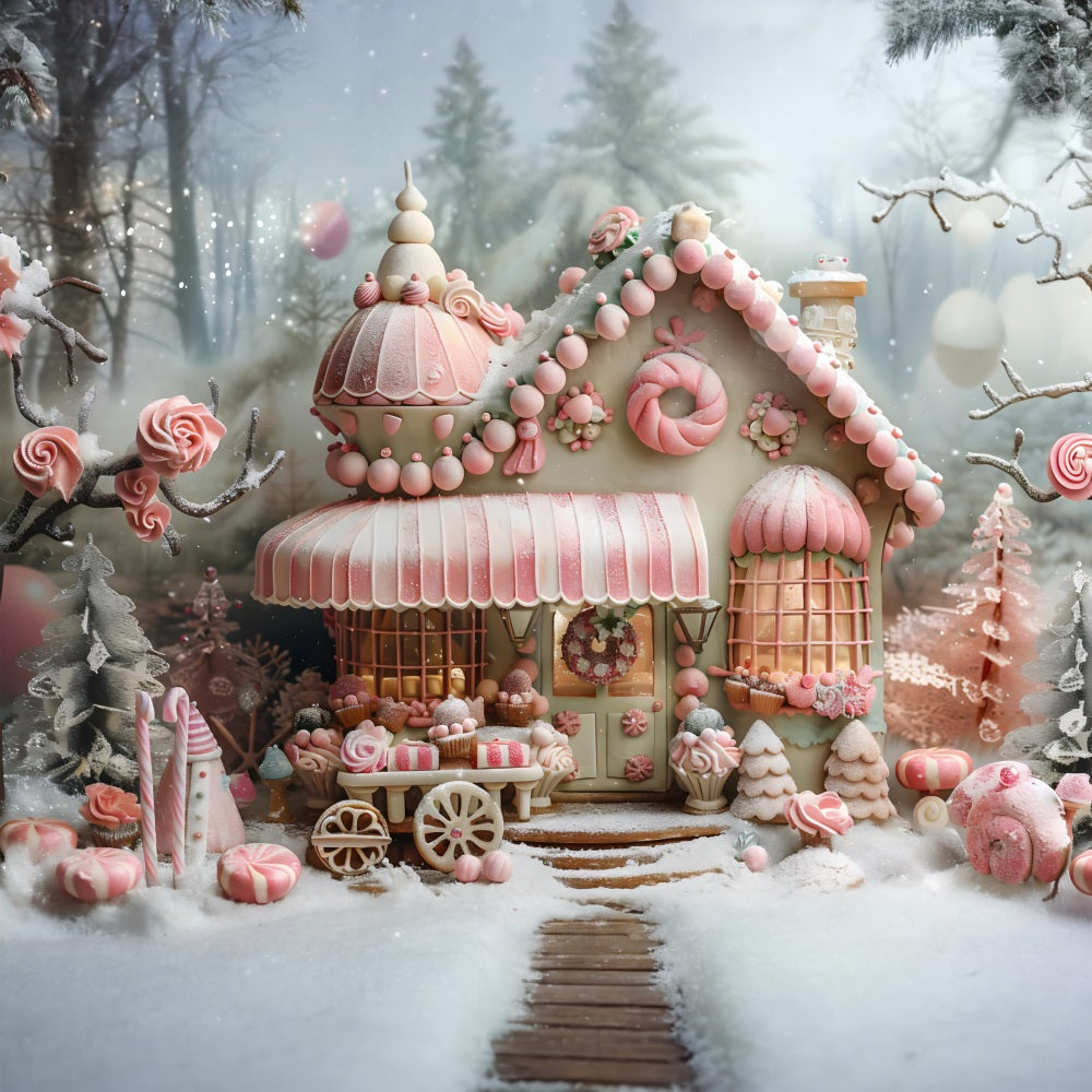 Toile de fond de Noël Cottage en Bonbon Pain d’Épice RR7-597