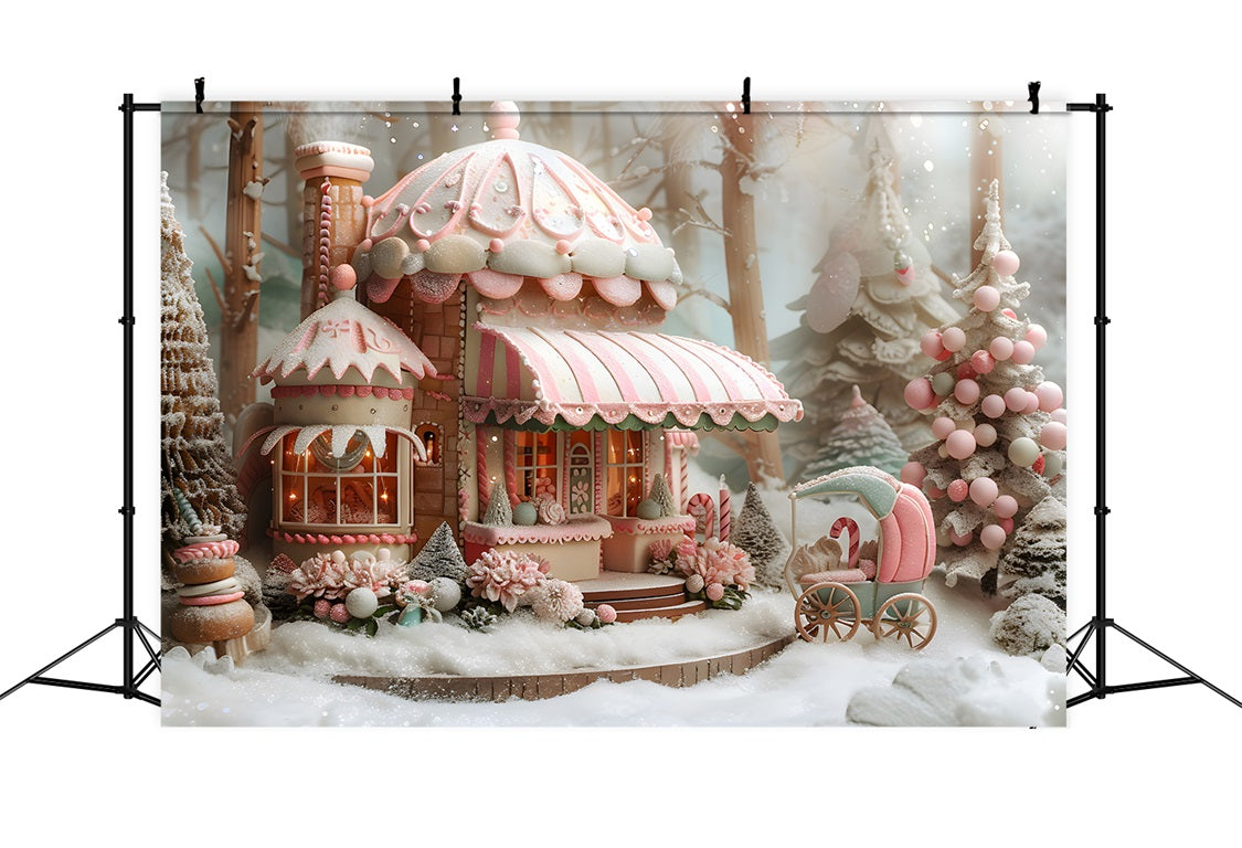 Toile de fond de Noël Cottage en Bonbon Fantaisiste RR7-598