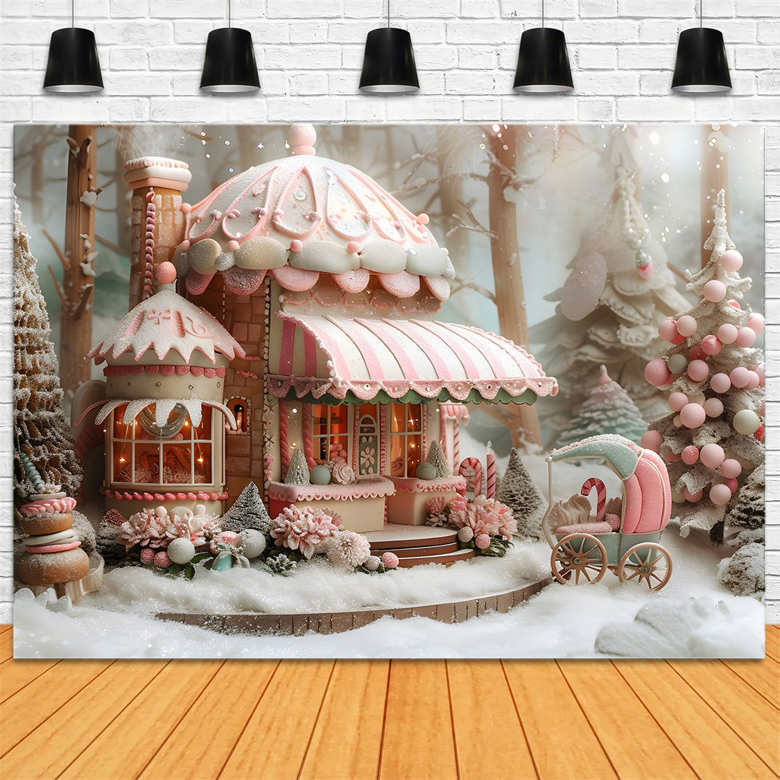 Toile de fond de Noël Cottage en Bonbon Fantaisiste RR7-598
