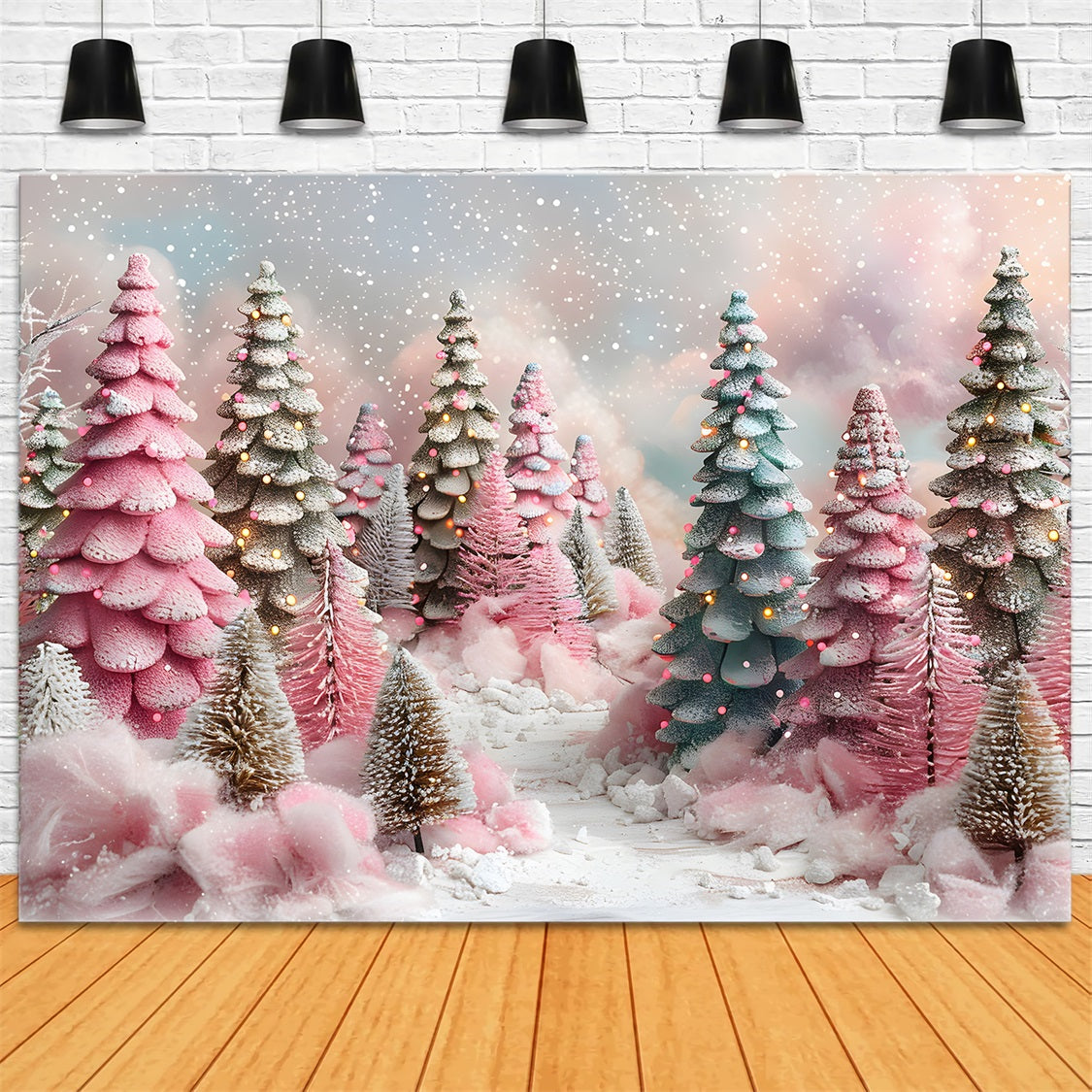 Toile de fond de Noël Forêt de Fantaisie Pastel RR7-599