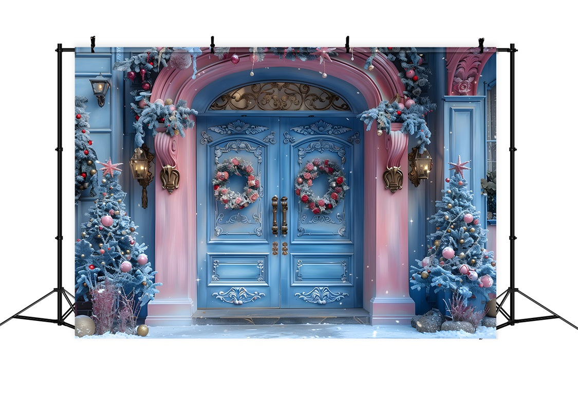 Toile de fond de Noël Entrée Festive Rose et Bleue RR7-602