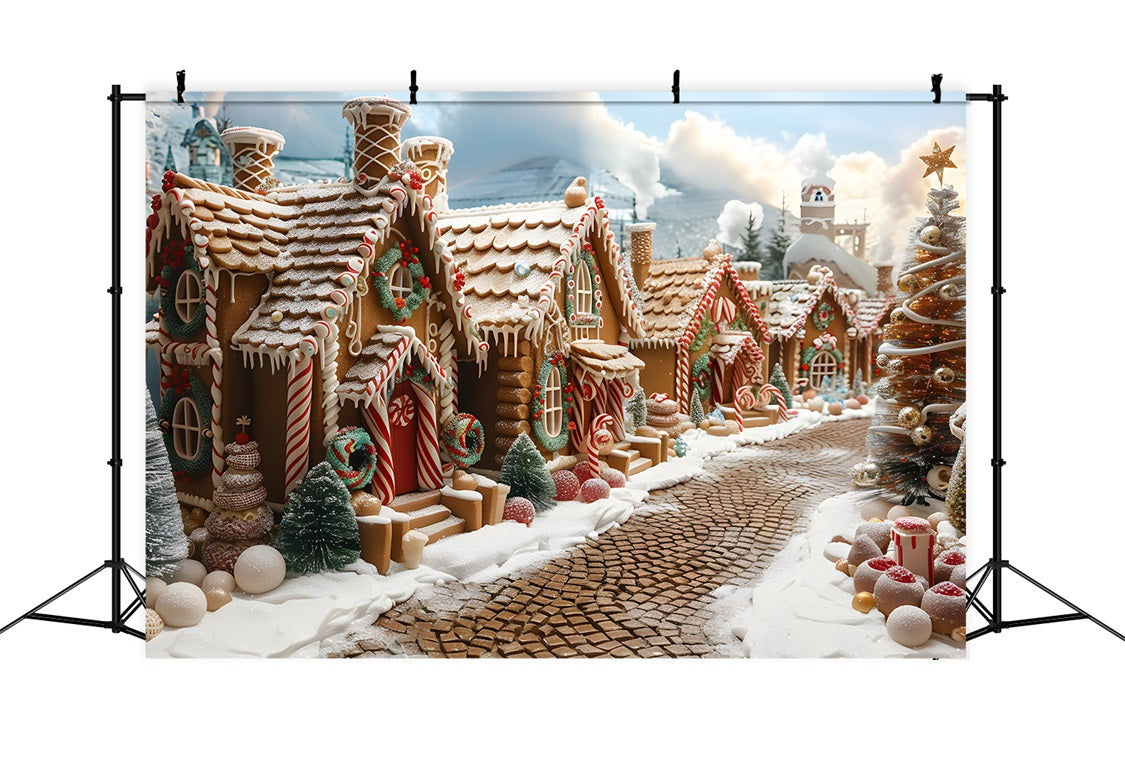 Toile de fond de Noël Village en Pain d’Épice Merveilleux RR7-606
