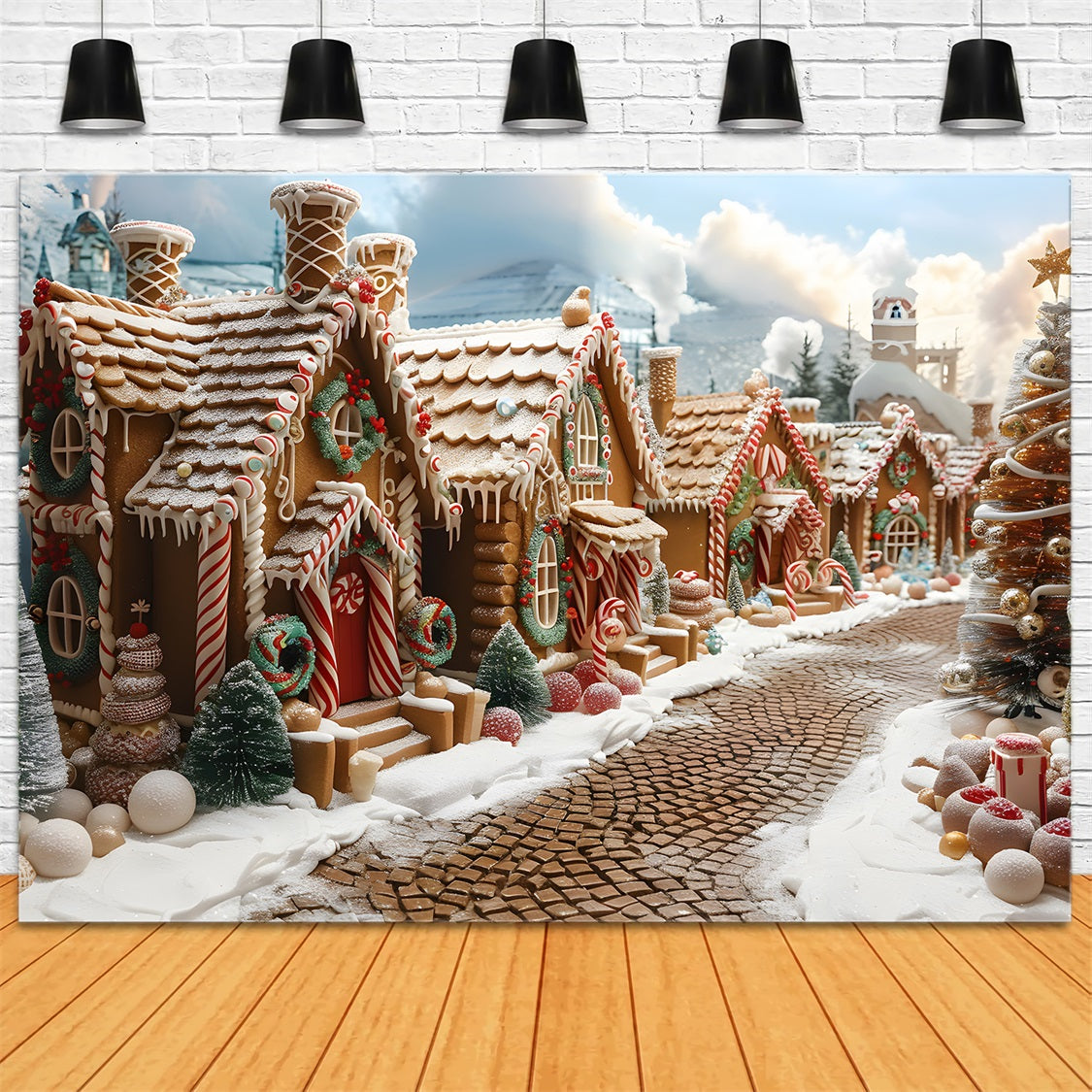 Toile de fond de Noël Village en Pain d’Épice Merveilleux RR7-606