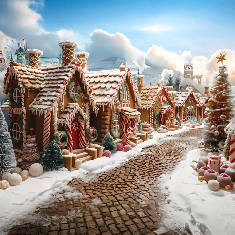 Toile de fond de Noël Village en Pain d’Épice Merveilleux RR7-606