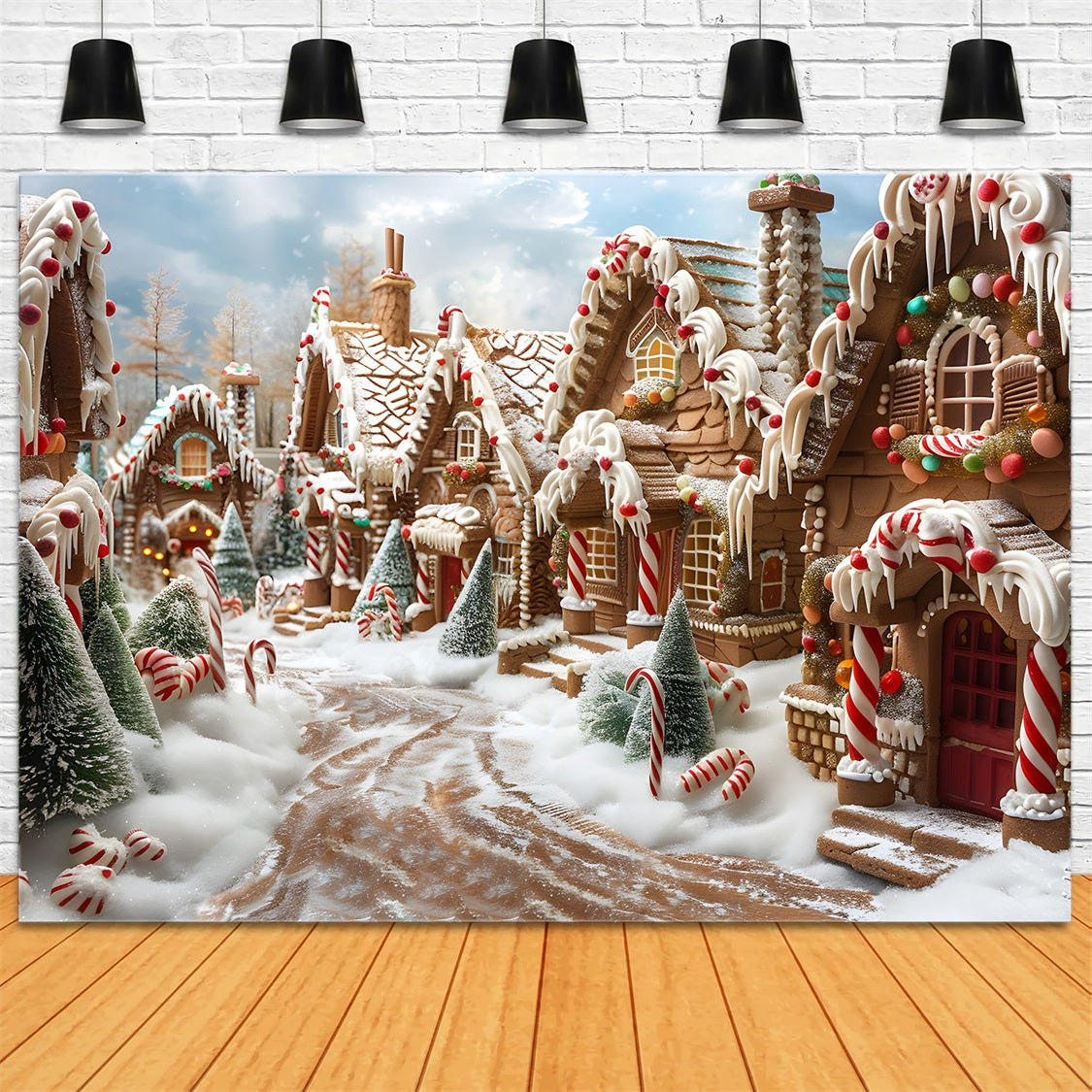 Toile de fond de Noël Allée en Bonbon Pain d’Épice RR7-608